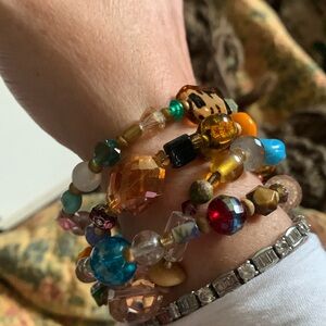 Hand breaded bangle bracelet by me beautiful glass beads. SOLD